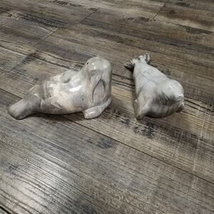 Set of 2 Wolf Orignal Sculptures Walrus and Seal  made in Canada  JJ pp
